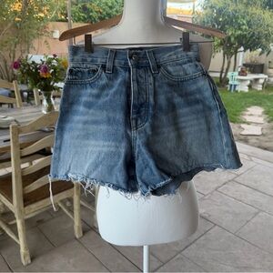 BDG Washed Blue High-Rise Frayed Denim Shorts